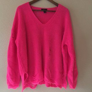 Forever 21 Pink grunge Sweater Distressed Ripped Knit Oversize Soft Pullover